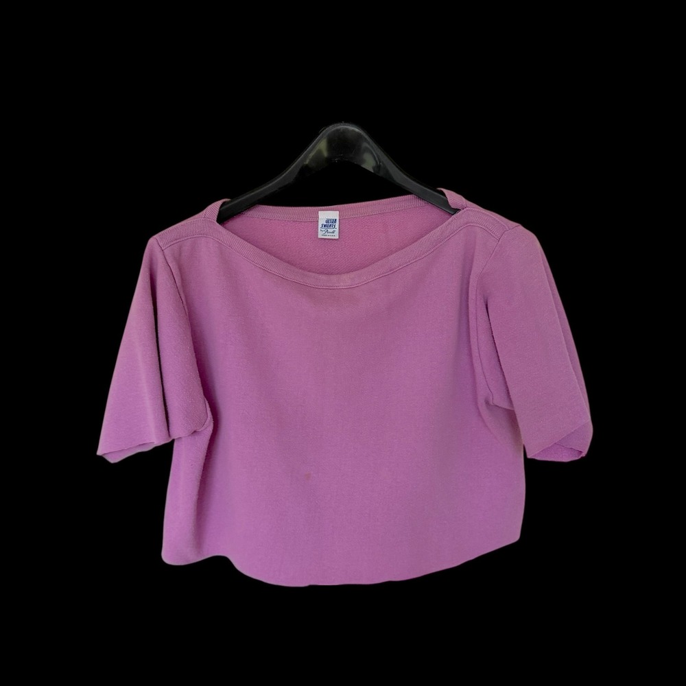 70's Pannill Purple Short Sleeve Wide Neck Cropped Sweatshirt Made in USA Small